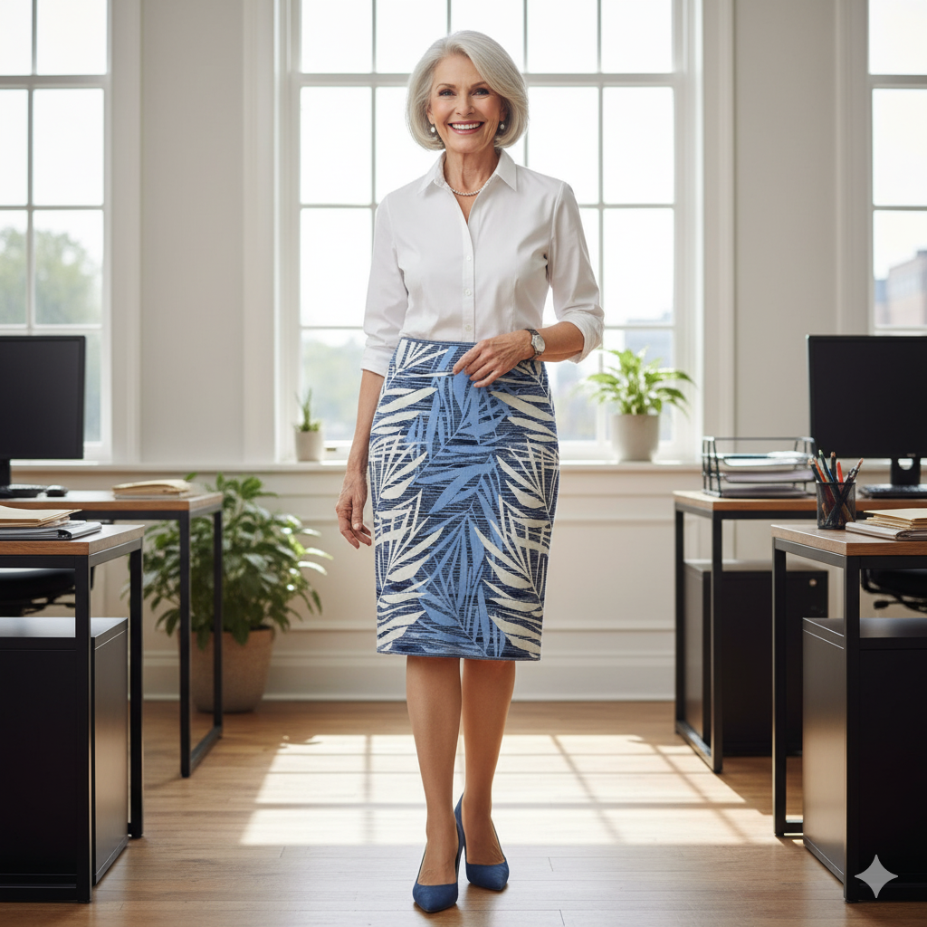 BCBG Maxazria Blue Leaf Pencil Skirt