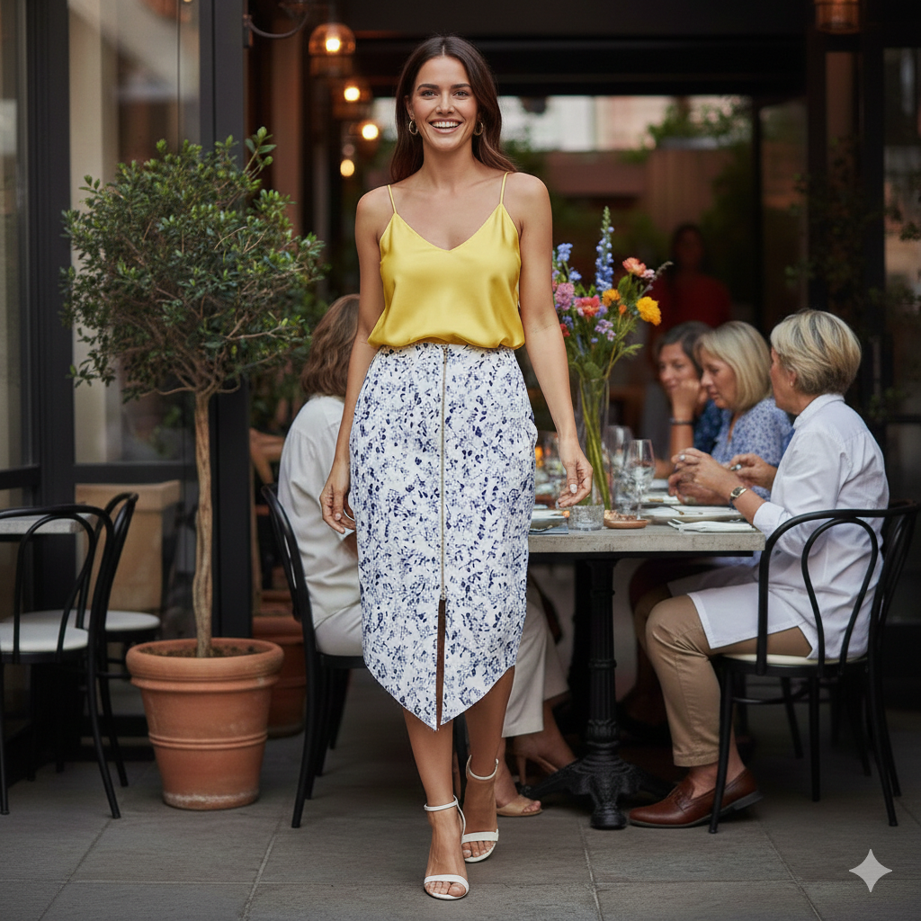 Backstage White & Blue Spotty Mid Length Skirt