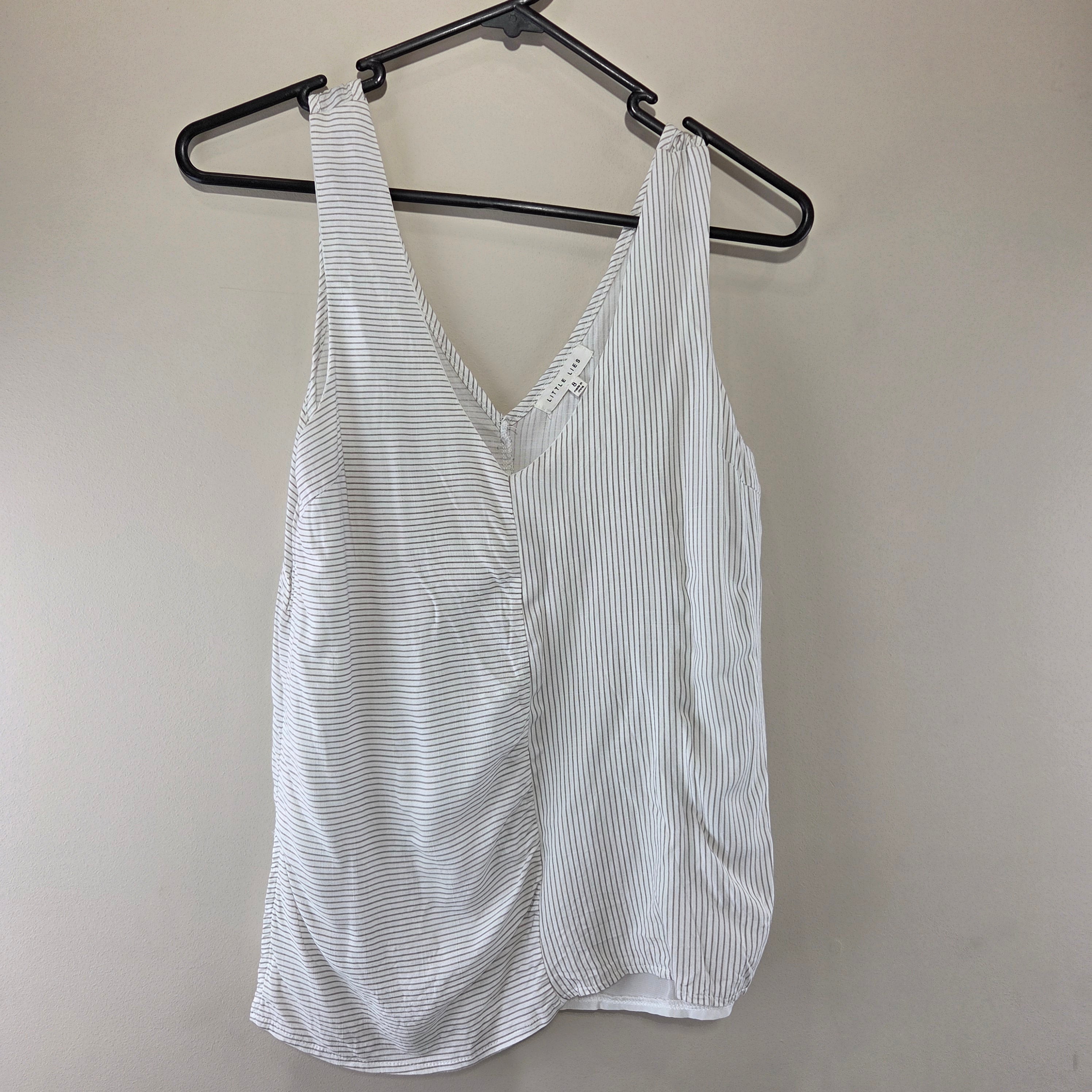 Little Lies White & Grey Striped Tank Top
