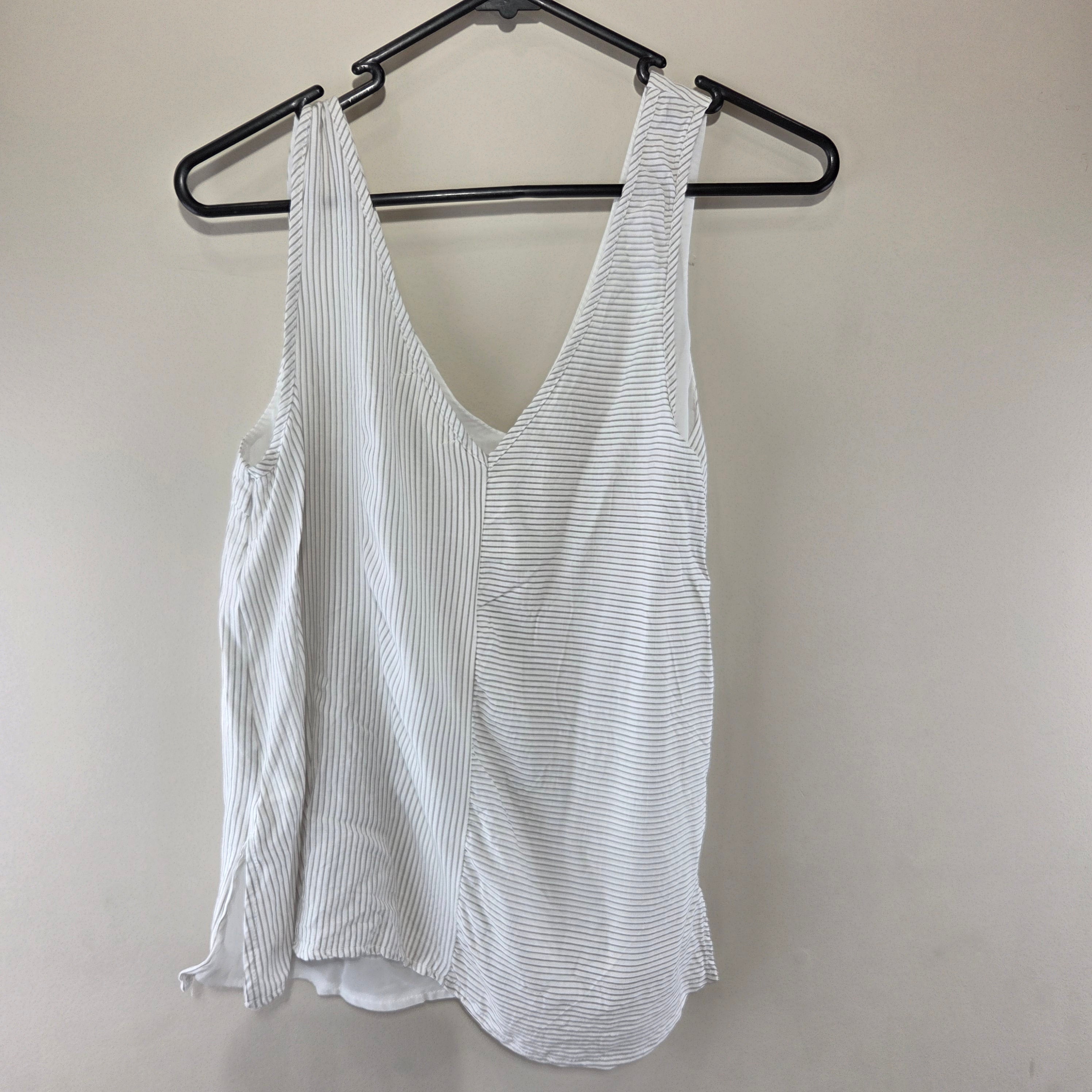 Little Lies White & Grey Striped Tank Top