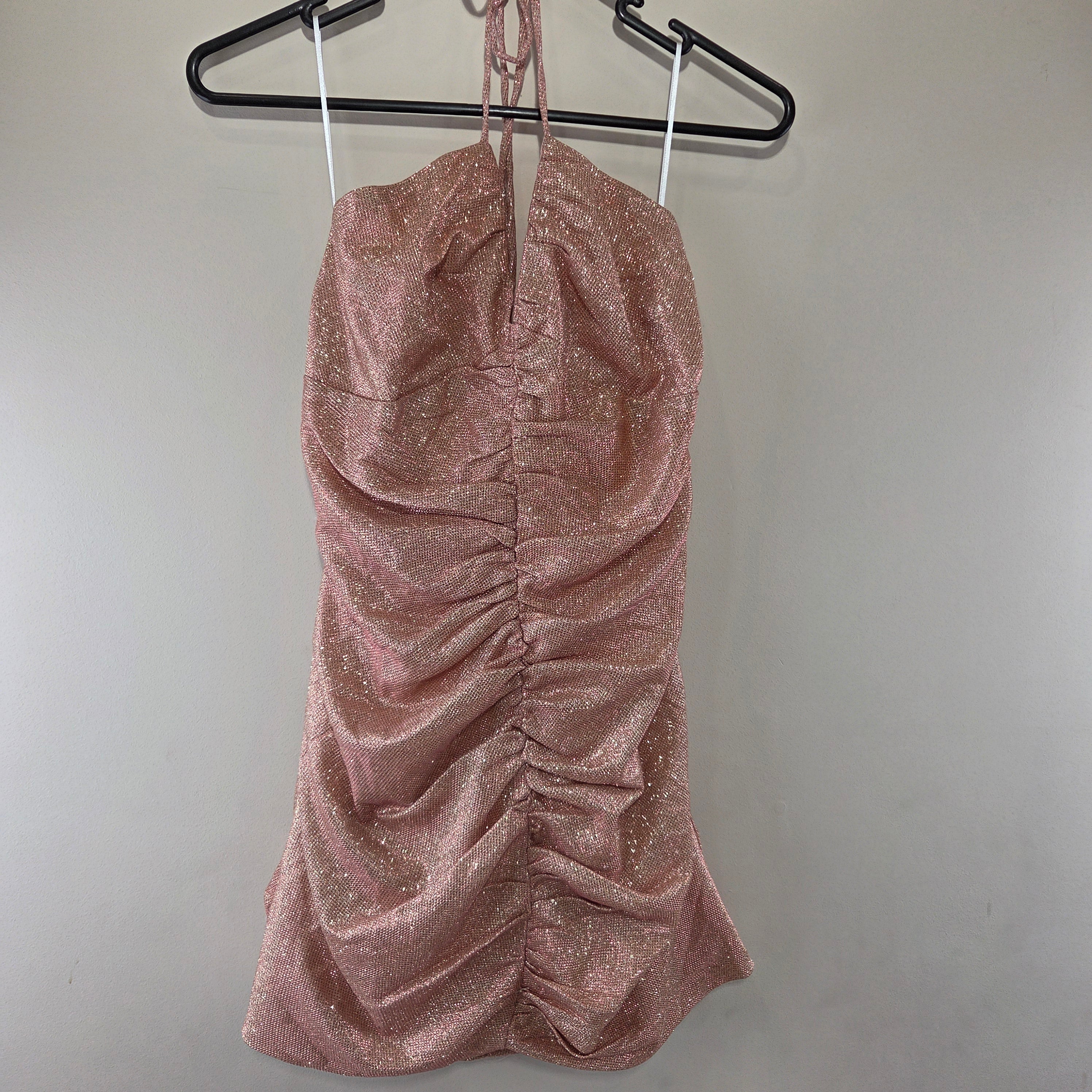 Showpo Rouched Metallic Halter Dress (New)