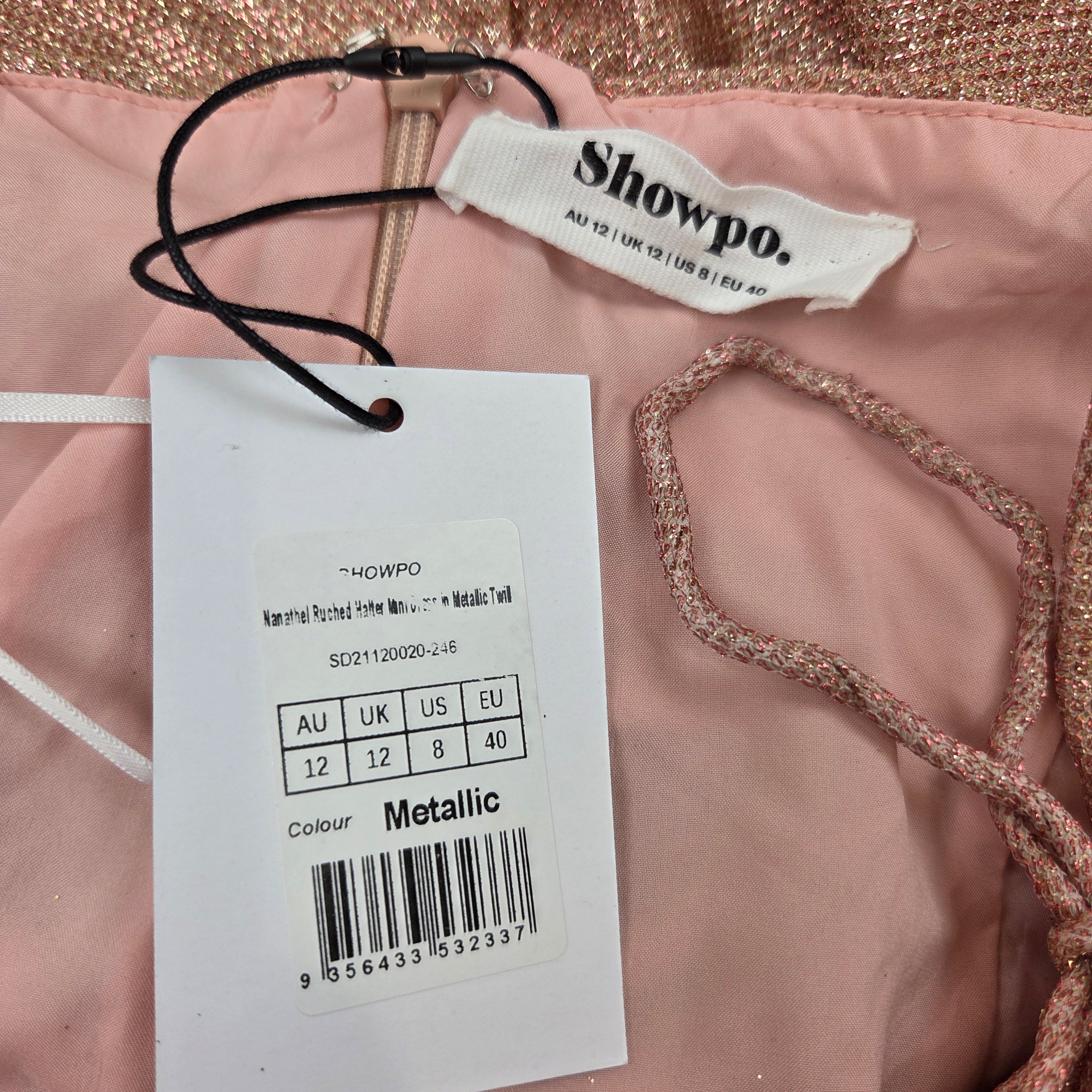 Showpo Rouched Metallic Halter Dress (New)