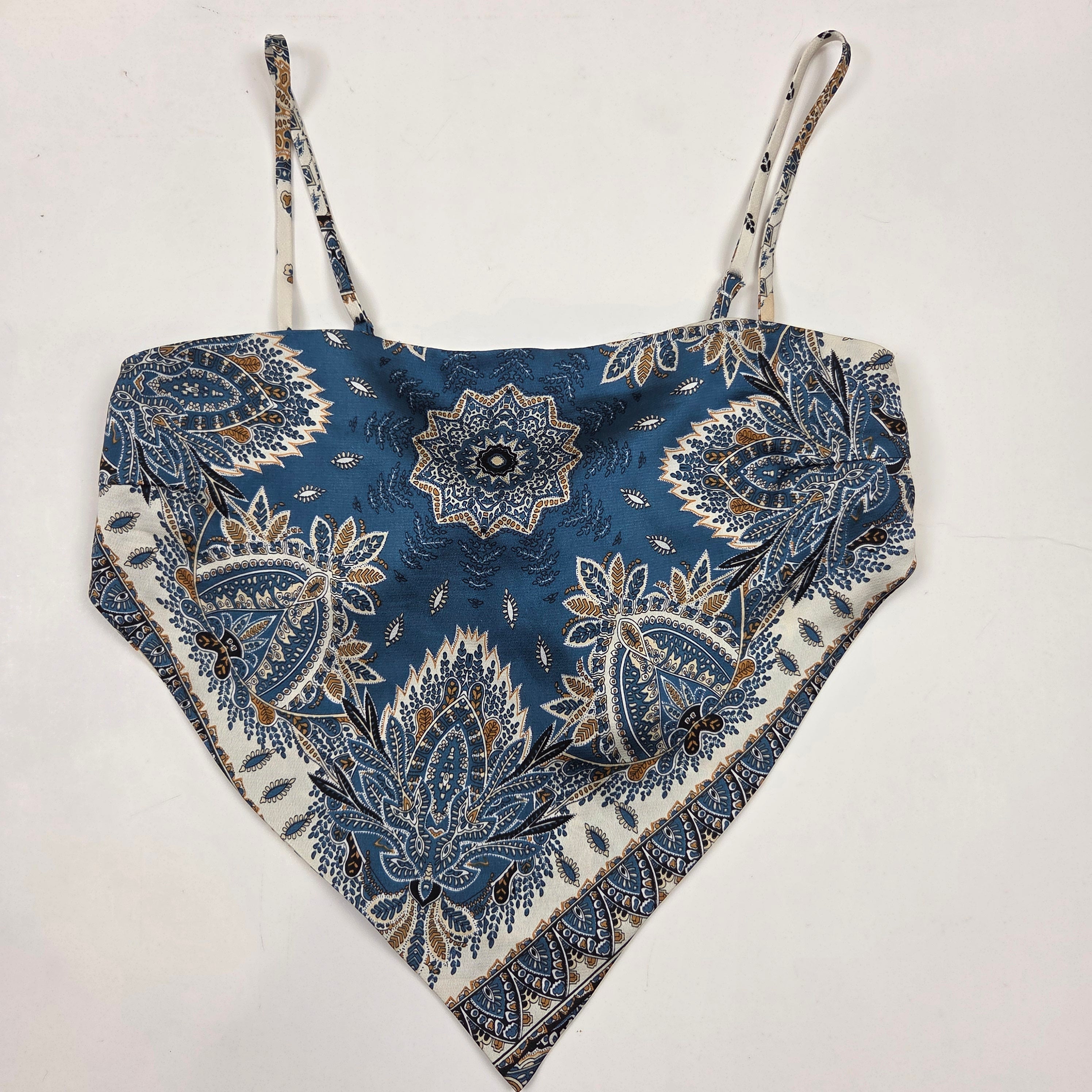 Rumour Teal Paisley Satin Tie Back Top