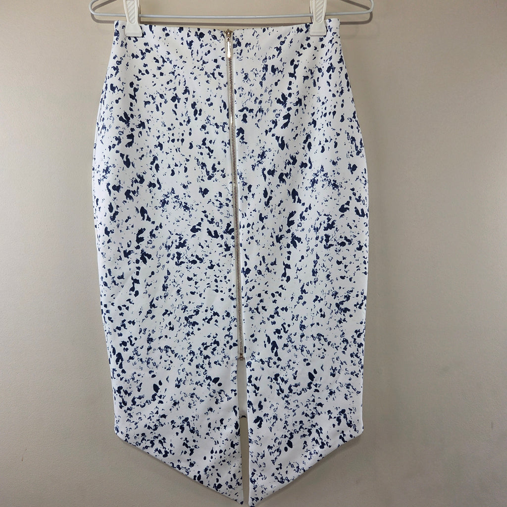Backstage White & Blue Spotty Mid Length Skirt