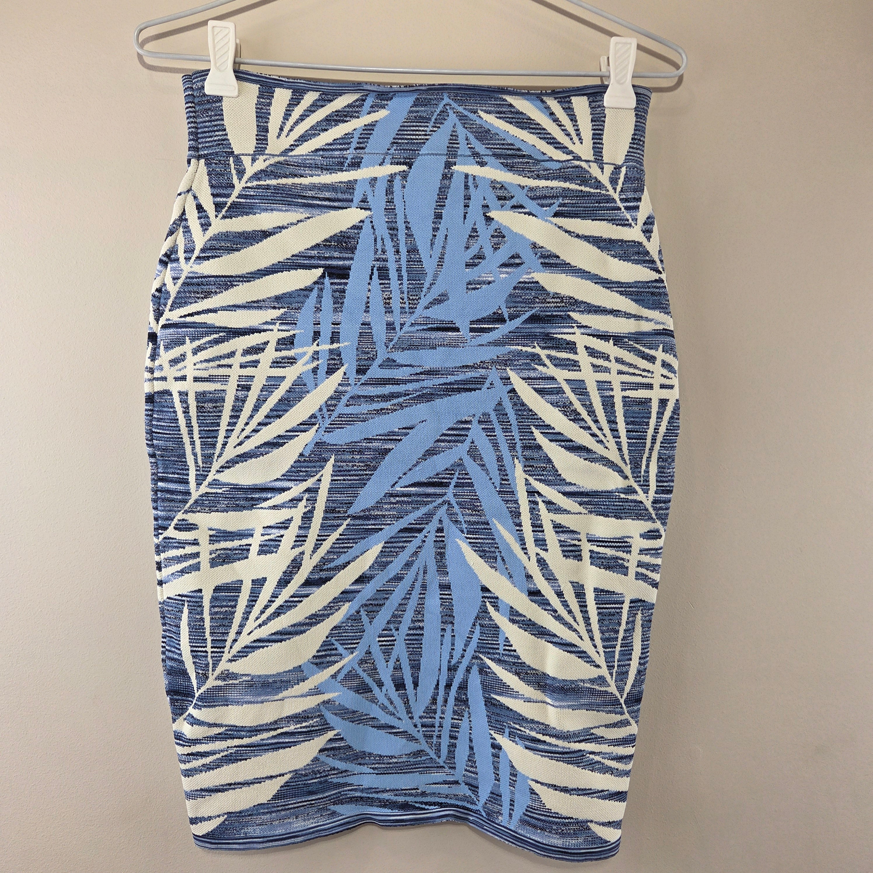 BCBG Maxazria Blue Leaf Pencil Skirt