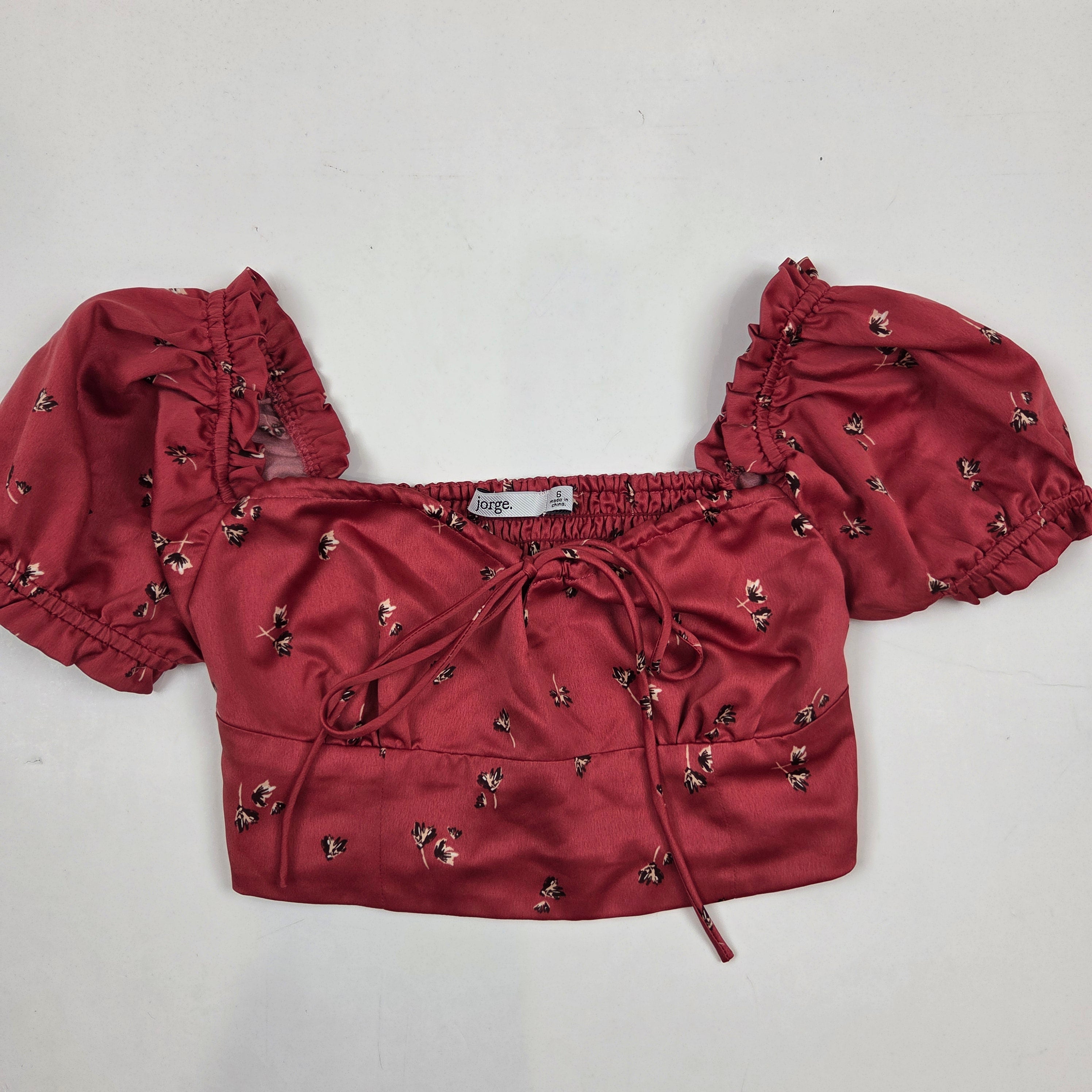 Jorge Red Satin Crop Top