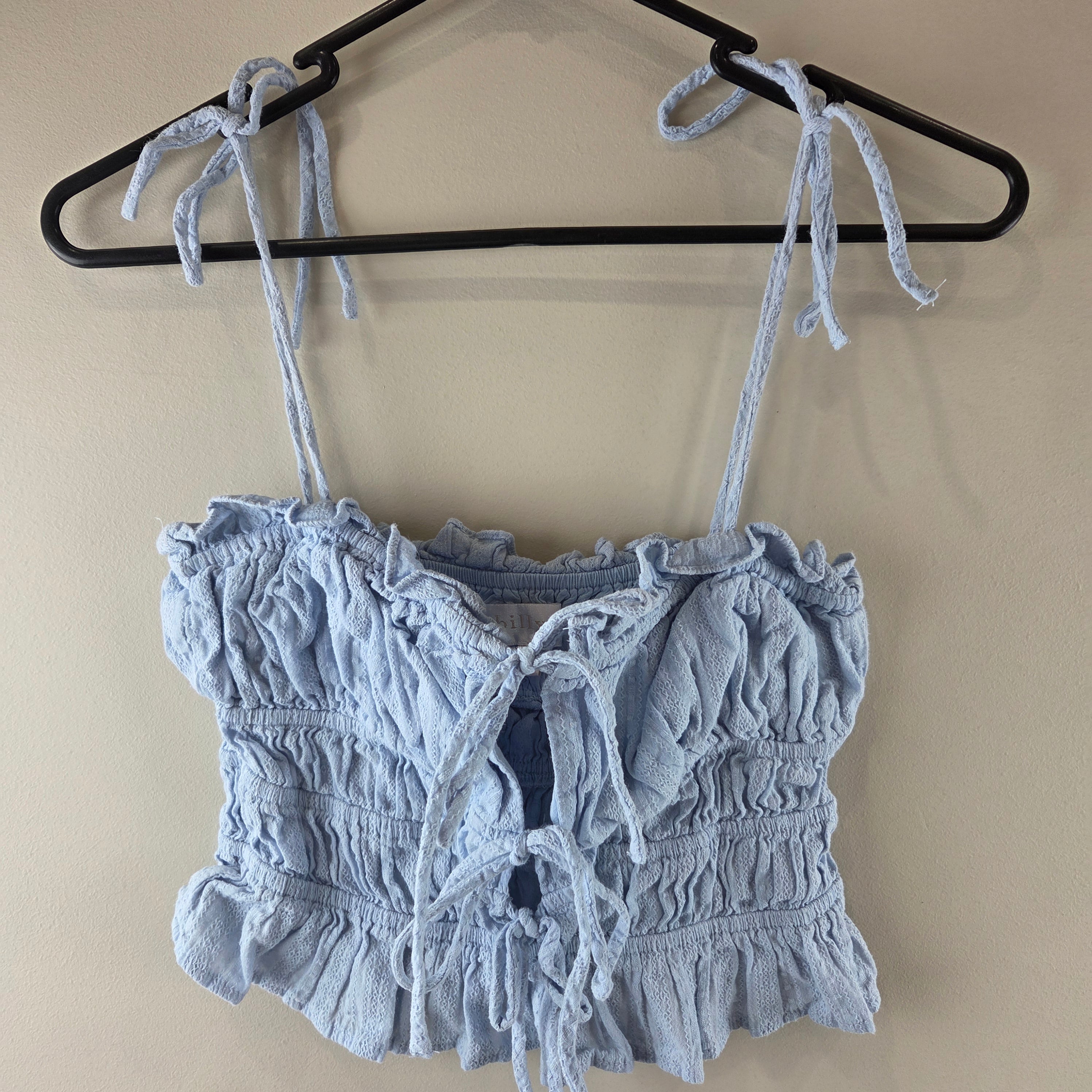 Billy J Baby Blue Crop Front Tie Top