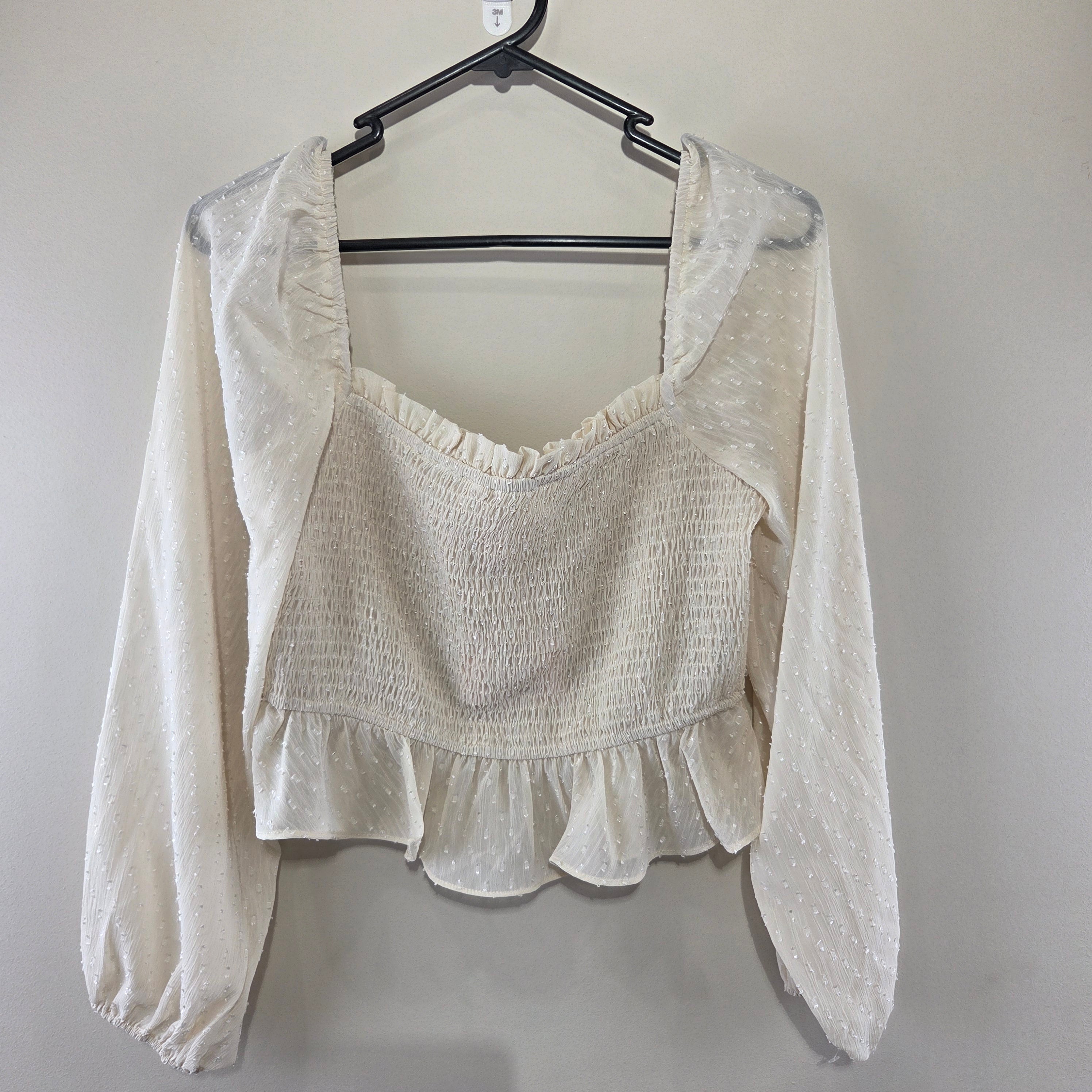 Showpo Cream Long Sleeve Crop Top (New)