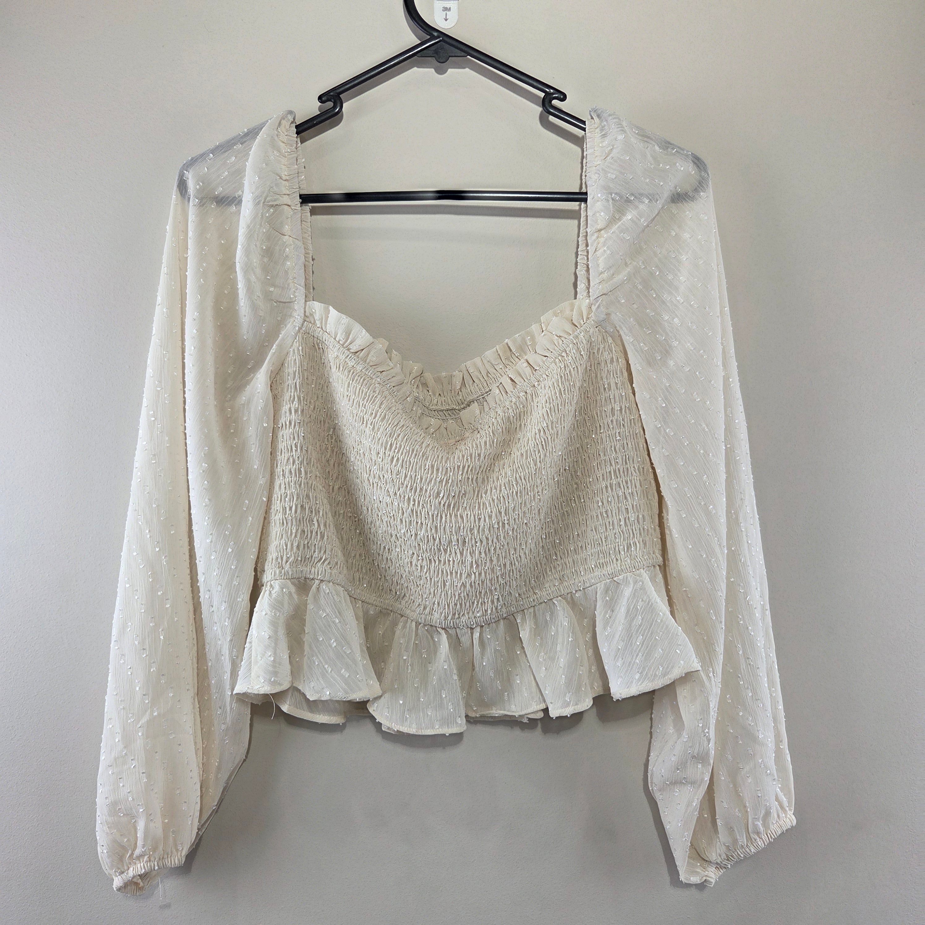 Showpo Cream Long Sleeve Crop Top (New)
